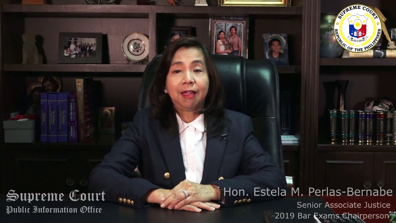 Senior Associate Justice Estela M. Perlas-Bernabe, 2019 Bar Exams Chairperson