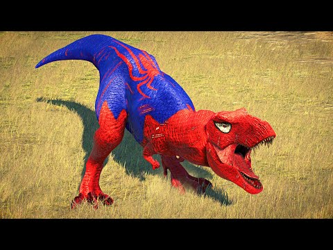 Superhero Spiderman Marvel Dinosaur T-REX Marvel Looking Jurassic World Evolution 2 Super