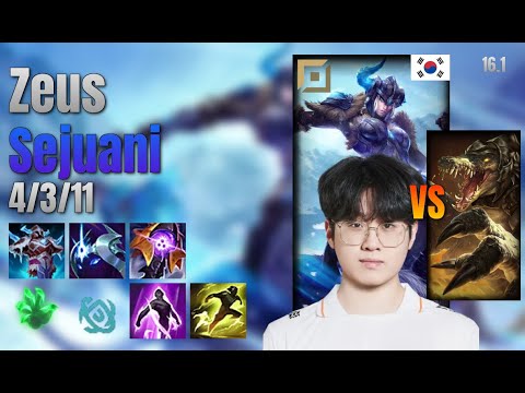 Zeus Top Sejuani vs Renekton lol KR solo rank Full Game 16.1 | 제우스 세주아니 vs 레넥톤
