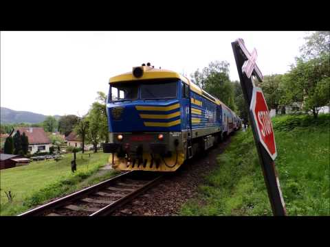 Zamračená ČD 749.039-4 na zastávce v Sázavě dne 12. května 2013