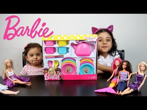 ألعاب بنات باربي حفلة الشاي مع مايا و لانا - Barbie Tea Time set Video