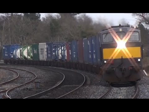 Irish Rail 071 and IWT Liner at Sallins and Naas 7-3-2015