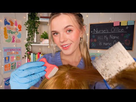 ASMR Caring School Nurse Lice Check Roleplay 𖢥🔍 (scalp exam, hair combing, lice removal)