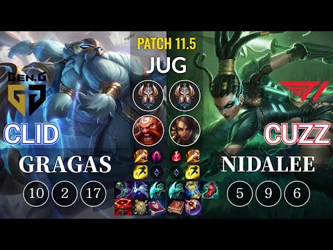 GEN Clid Gragas vs T1 Cuzz Nidalee Jungle - KR Patch 11.5