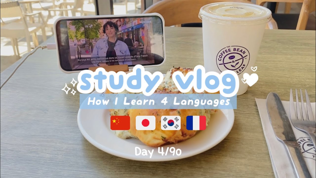 Learning 4 Languages in 90 Days 🇨🇳🇯🇵🇰🇷🇫🇷 | study vlog ♡ Day 4