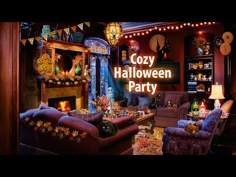 Cozy Halloween Party 🎃 ASMR Ambience (fire, wind, spooky movie sounds) 🧛