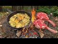 Garlic Butter Steak And Campfire Potatoes Outdoors