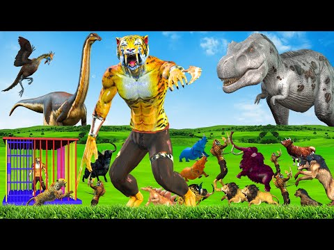 Epic Saber Tooth Tiger Deathrun vs Wild Animals Dinosaur Animal Revolt Battle Simulator