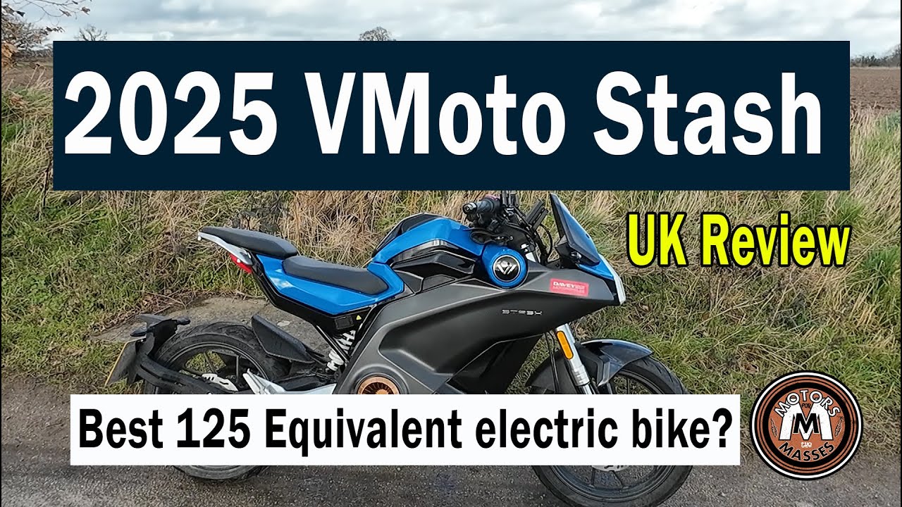 Vmoto Stash electric motorcycle being ridden on UK roads during review test