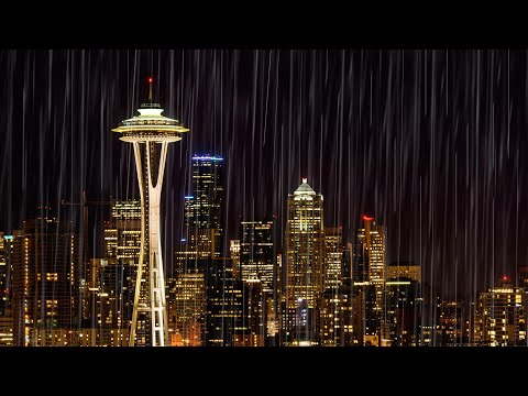Rain On Your Window Overlooking the Seattle Space Needle | City Ambiance for Sleep, Study, Relax