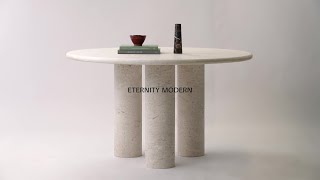 Terzo Round Marble Dining Table with Tri Cylinder Base | Modern Furniture