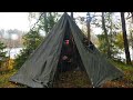 Hot Tent Camping In The Rain Catch And Cook
