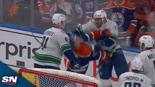 Connor McDavid Crosschecked In the Face By Carson Soucy After Game 3