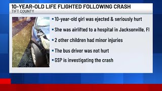 10-year-old life flighted after Tift County school bus crash, car overturned