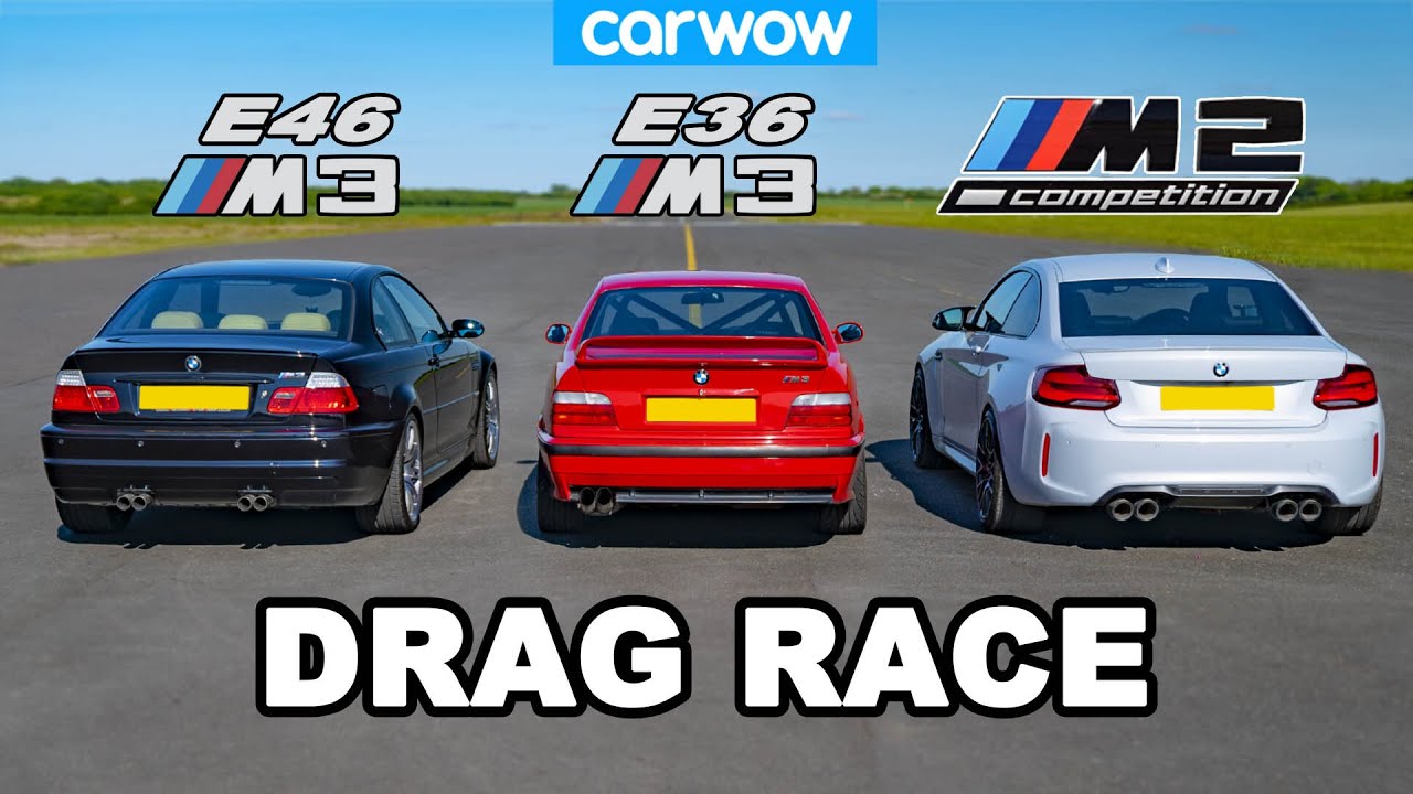 BMW E46 M3 vs E36 M3 vs M2 Comp: DRAG RACE