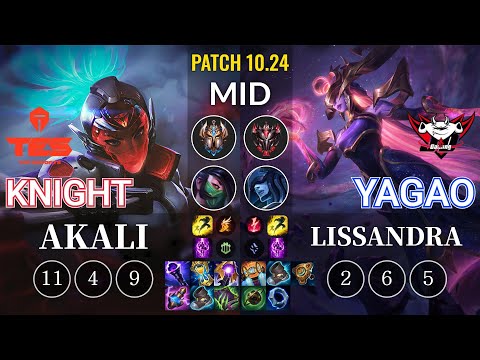 TES knight Akali vs JDG Yagao Lissandra Mid - KR Patch 10.24