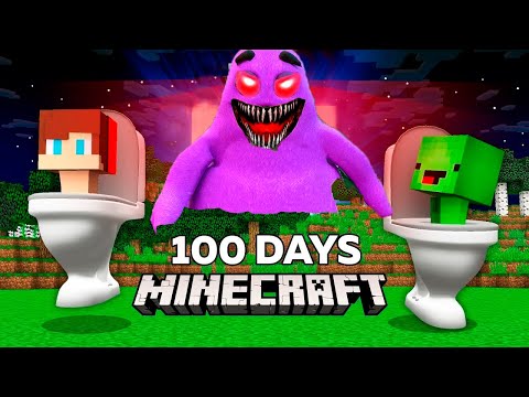 JJ and Mikey + - JJ and Mikey Survived 100 Days Of GRIMACE SHAKE in Minecraft Challenge - Maizen SKIBIDI TOILET