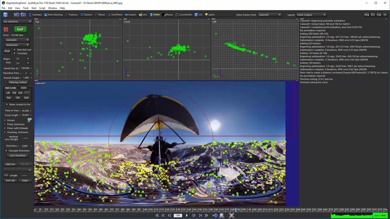 360 VR Alignment Using a Selected Frame with SynthEyes