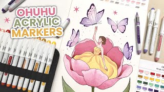 🌷 Coloring with the new Ohuhu Nahuku 48 colors Acrylic Markers 🌷 Relaxing Art Process
