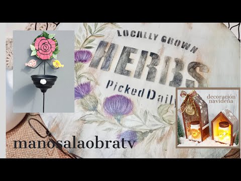 ManosalaObraTv 2021 Programa 40 Pintura Decorativa - Rosa en Mosaico - Casita y Frasco Navideño