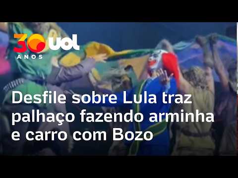 Desfile sobre Lula na Sapucaí traz palhaço fazendo arminha com a mão; veja vídeo