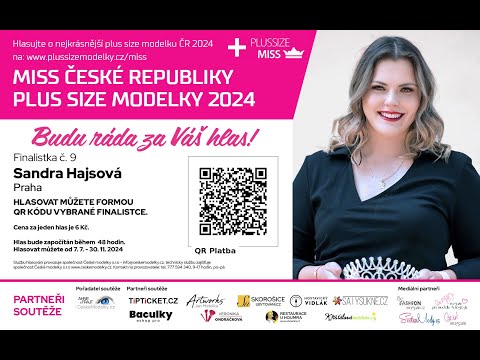 Video medailonek finalistky soutěže Miss Plus Size modelky ČR 2024 Sandra Hajsová finalistka s číslem 9