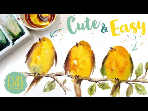 How to Paint Cute Watercolor Birds for Beginners - Easy Bird Painting Ideas - Realtime Tutorial