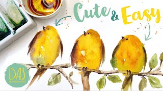 How to Paint Cute Watercolor Birds for Beginners - Easy Bird Painting Ideas - Realtime Tutorial