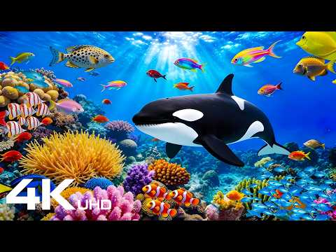 AQUARIUM 4K (ULTRA HD) 🐳 Dive Deep and Explore Tropical Fish, Coral Reefs & Soothing Ocean Music
