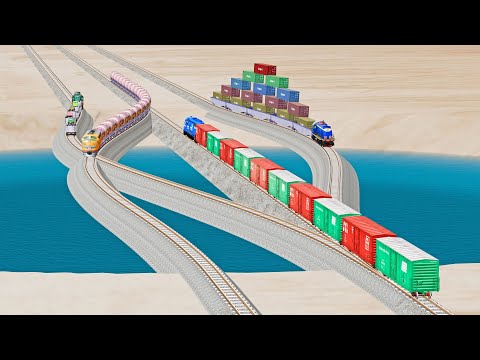 Impossible Rail Crossing Tracks vs Trains - Beamng Drive