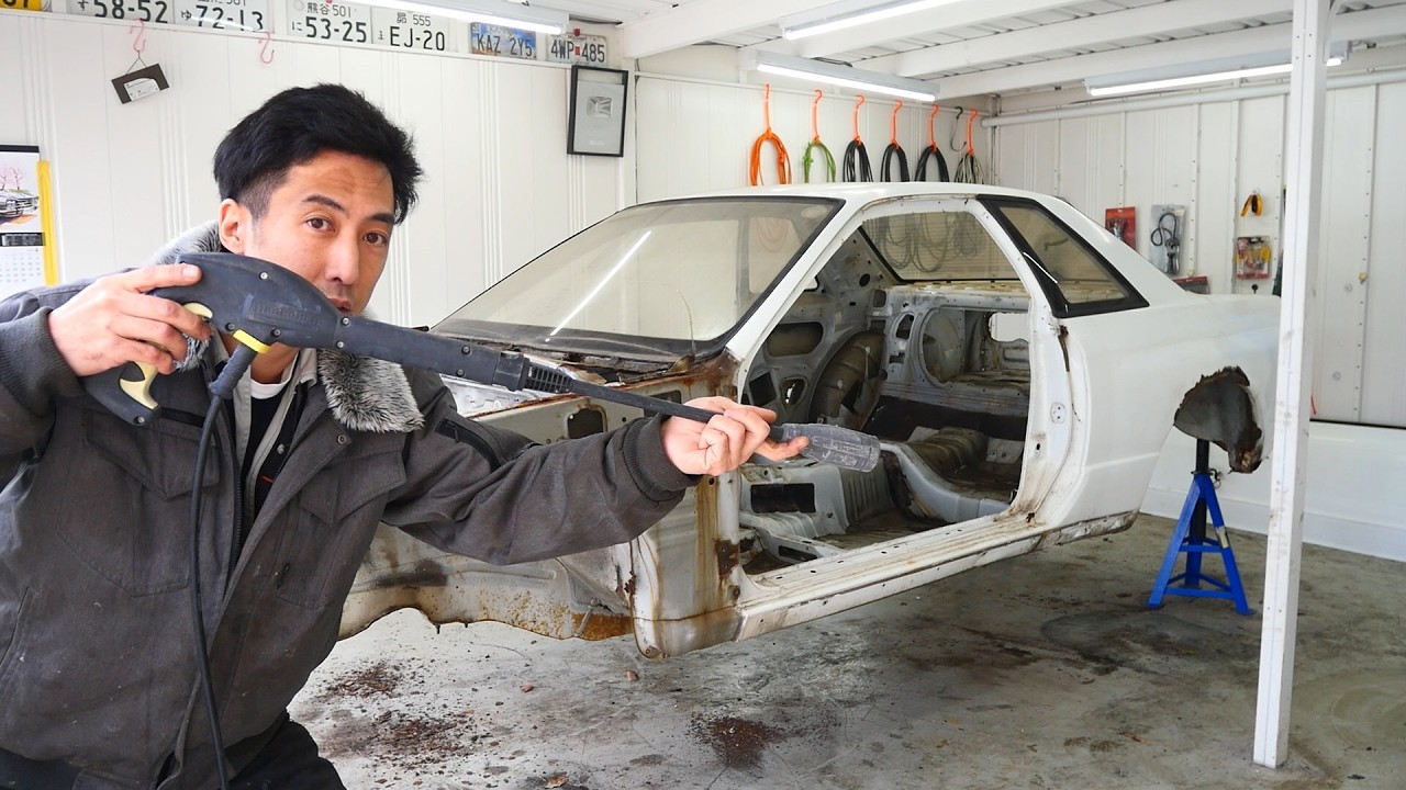 ボロいR32を高圧洗浄機で豪快に丸洗い
