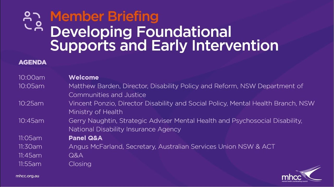 MHCC Member Briefing: Developing Foundational Supports and Early Intervention + SCHADS Award Review