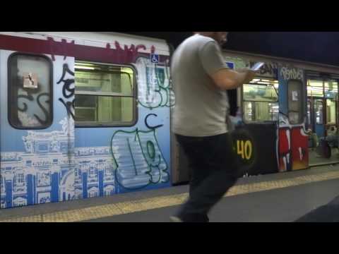 Rome Metro Line B train arriving and departing Quintiliani