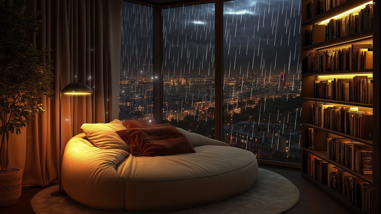 Sleep Instanly In Cozy Room with Waterfall Ambience Fire, Rain Sound to Meditate, Relax for 3 Hrs