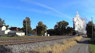preview picture of video 'FWRHS NKP 765 Berkshire Class Steam Locomotive leaving Peru Indiana  10/27/13'