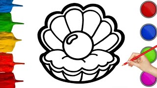 Drawing painting and Coloring a sparkling pearl / Easy step by step for kids