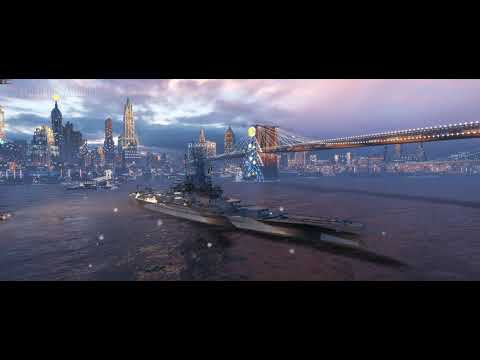 WOWS Massachusetts in port with 2020 New Years music.