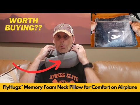 FlyHugz® Neck Travel Pillow | Memory Foam Neck Pillow for Comfort on AirPlane | Compact and Ergonomic Design for Travel, Car Rides, and Home Use | Ideal for Adults and Kids (Safari Gold Leopard Print) video review thumbnail