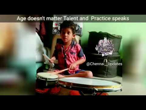 Small boy playing drum 🥁 tamil song kattu kuyil intro thalabathi movie rajiniganth mohanlal