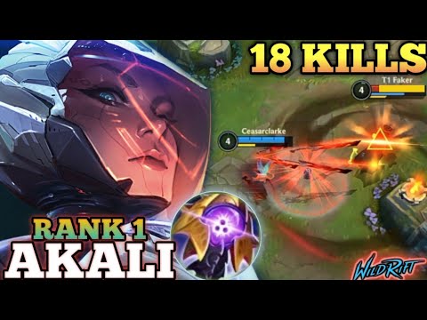 AKALI CRAZY 18 KILLS! BEST META BUILD (HARD CARRY) - TOP 1 GLOBAL AKALI BY Ceasarclarke - WILD RIFT