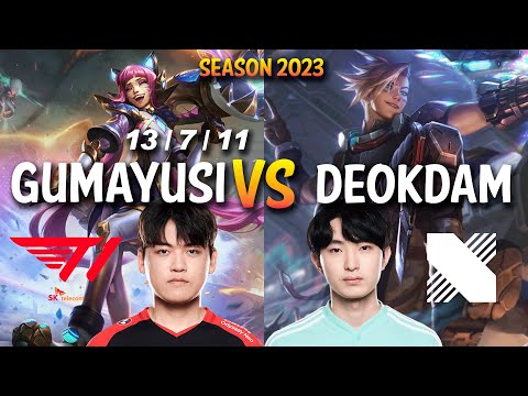 T1 Gumayusi vs DRX Deokdam - Gumayusi JINX vs Deokdam EZREAL ADC - KR Ranked