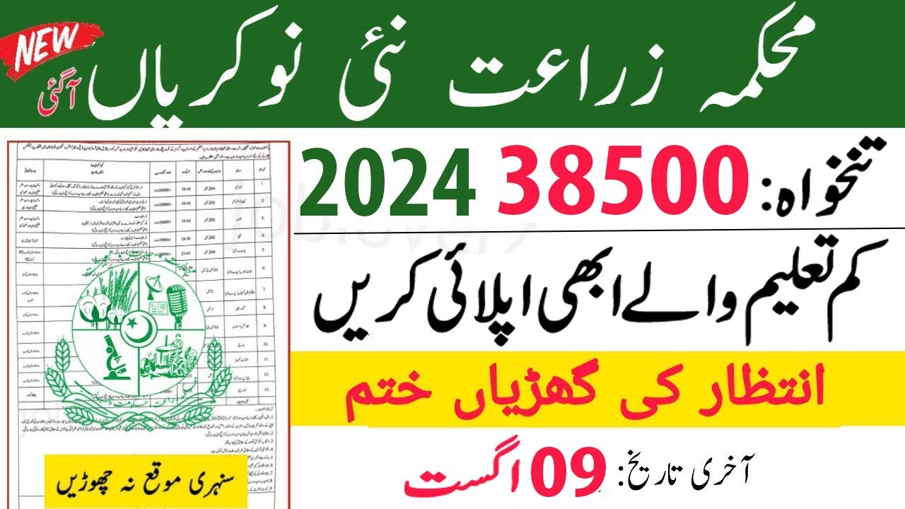 Agriculture Jobs 2024 | Agriclutre Department Jobs 2024 | Mehkma Zarat 2024 | New Jobs 2024