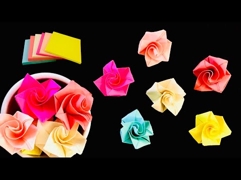 Origami flower - Rose - Sticky note origami, Origami easy, Paper flower DIY Crafts, Room Decorations