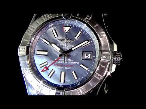 Men's Stainless Steel Breitling Avenger II GMT Special Edition Automatic Wristwatch. Mother of Pearl Dial
