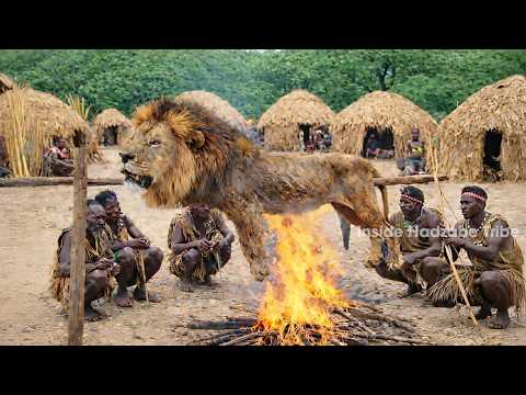 Hadzabe Tribe Hunting: Lion Encounter in the Wild| Hadzabe Tribe Risk Their Lives for Food