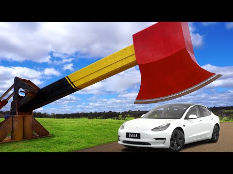 Can Our Giant Axe Chop A Tesla In Half?