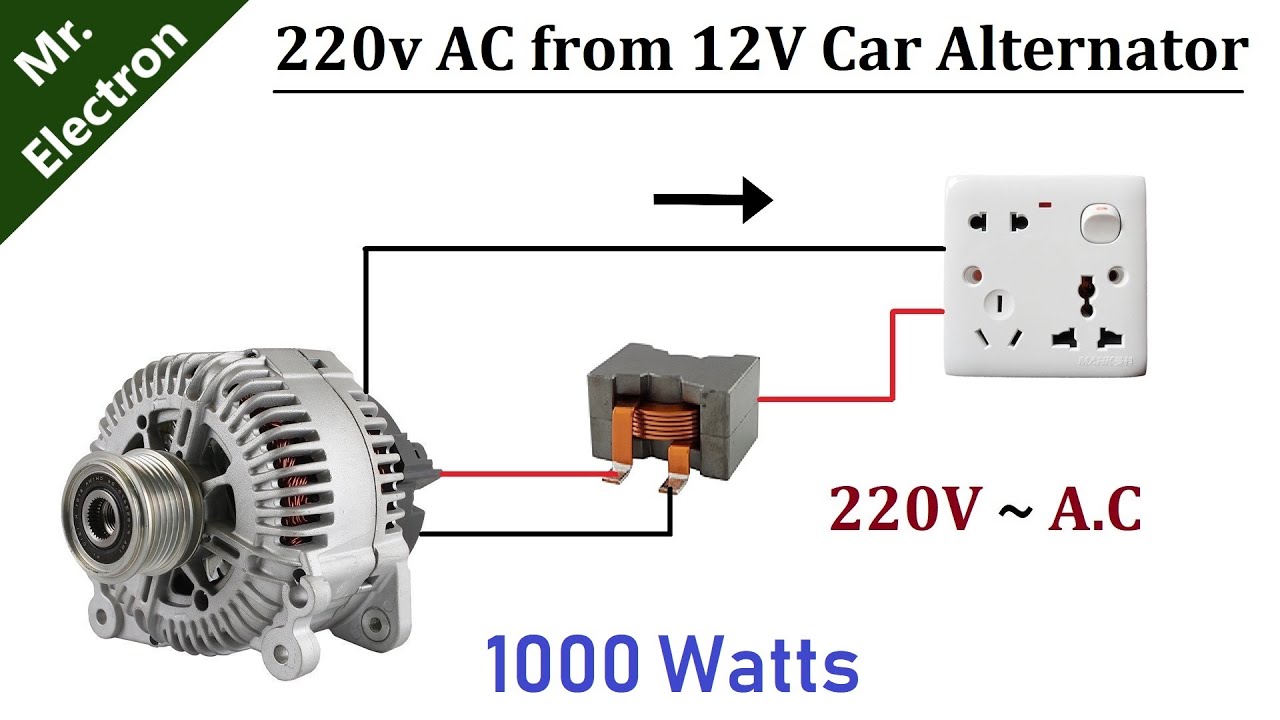 220v AC from 12v 90 Amps Car Alternator 1000W DIY