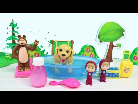 Boncuk Oyuncak Köpek Maşa ile Koca Ayı'nın Havuzunda Yıkanıyor - Çizgi Film