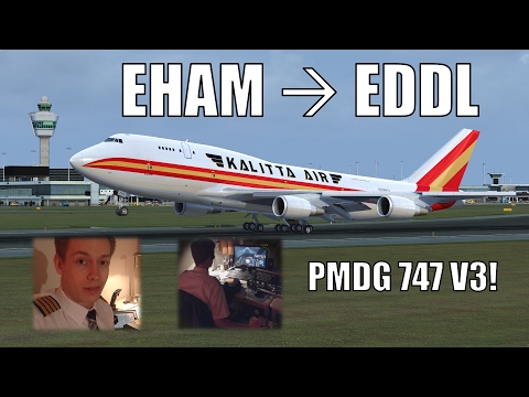 ✈️👨‍✈️ VATSIM Full Flight: NEW PMDG 747 V3 - Amsterdam to Düsseldorf! FULL ATC! [P3D] [2017] Video