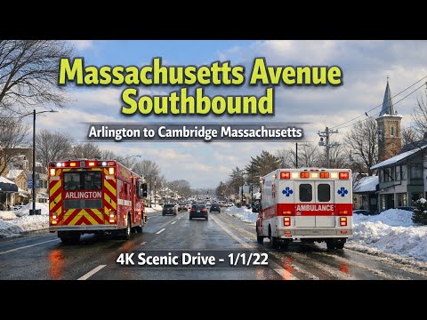🛣️ Massachusetts Avenue Southbound | Arlington to Cambridge MA | 4K Scenic Drive - 1/1/23
